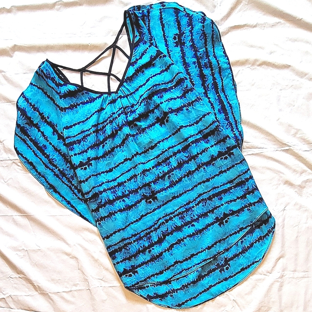 NWT EXPRESS stripe dyed criss cross back flutter sleeve silky blouse - Picture 1 of 10